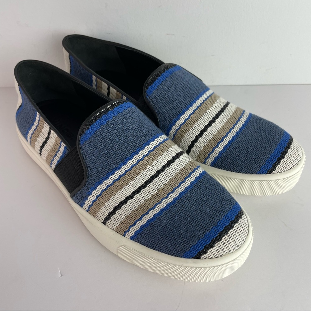 Vince Blue and Black Striped Slip-On Shoes